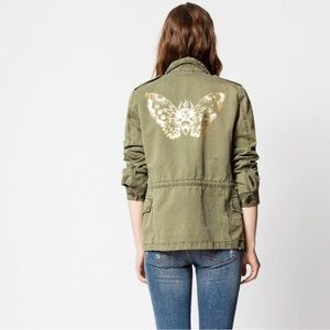 EUC Zadig & Voltaire Olive Gold Foil Butterfly Jacket size 38/ Medium
